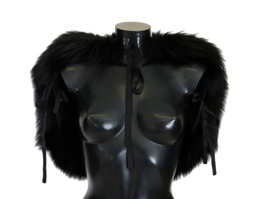 Dolce & Gabbana Black Silver Fox Fur Scarf Dolce & Gabbana