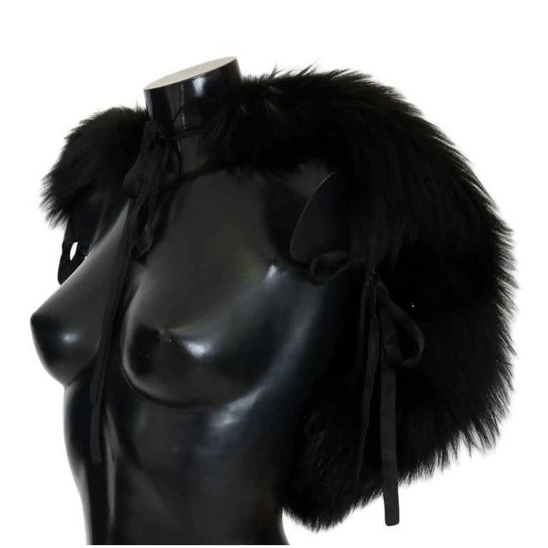 Dolce & Gabbana Black Silver Fox Fur Scarf