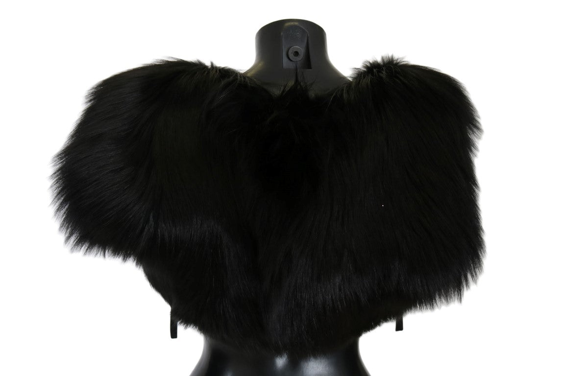 Dolce & Gabbana Black Silver Fox Fur Scarf Dolce & Gabbana