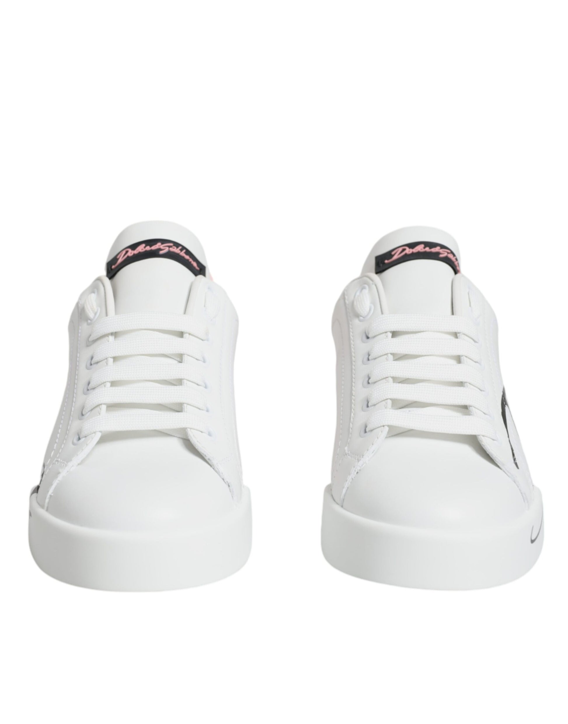 Dolce & Gabbana White Pink Portofino Low Top Sneakers Shoes Dolce & Gabbana