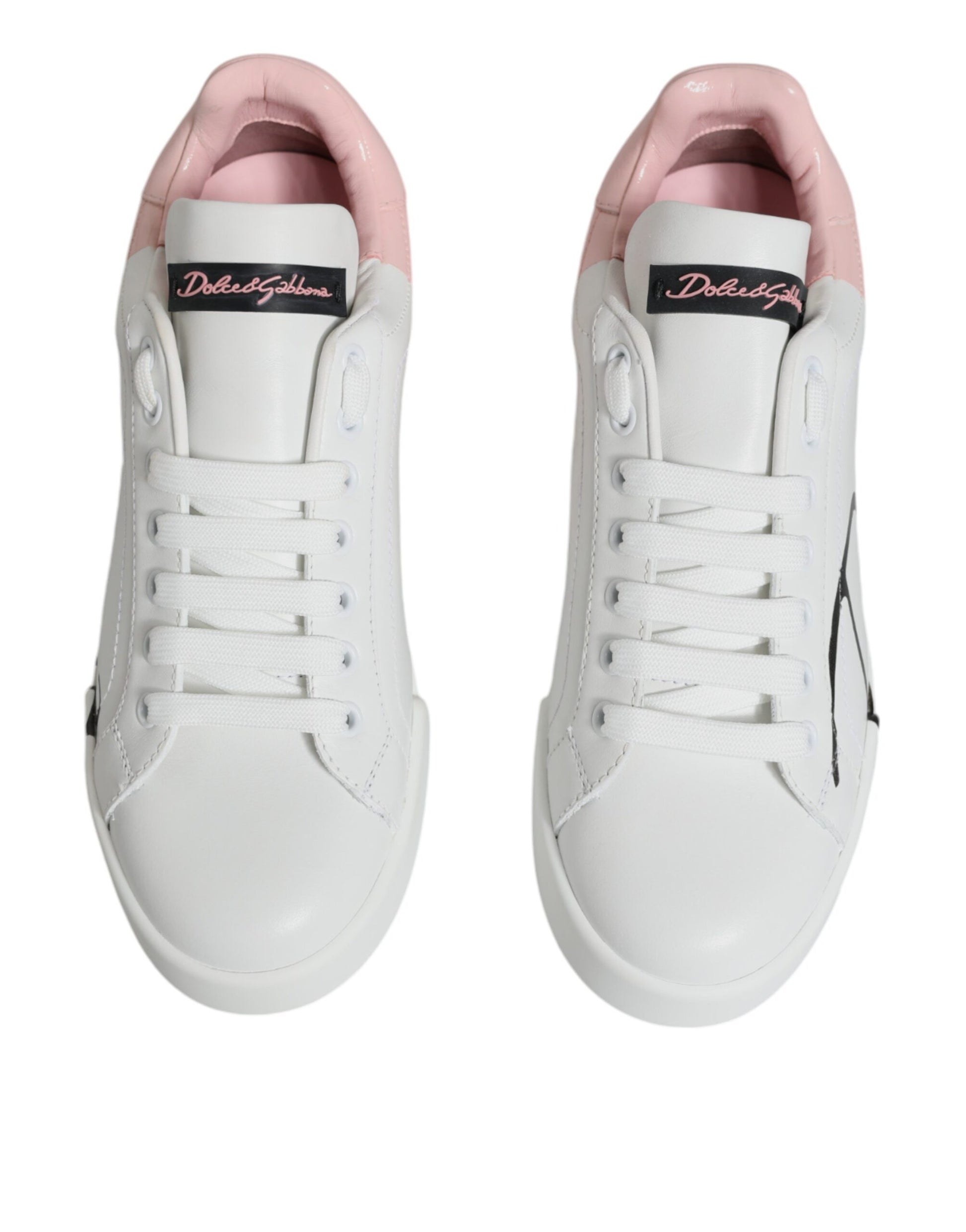 Dolce & Gabbana White Pink Portofino Low Top Sneakers Shoes Dolce & Gabbana