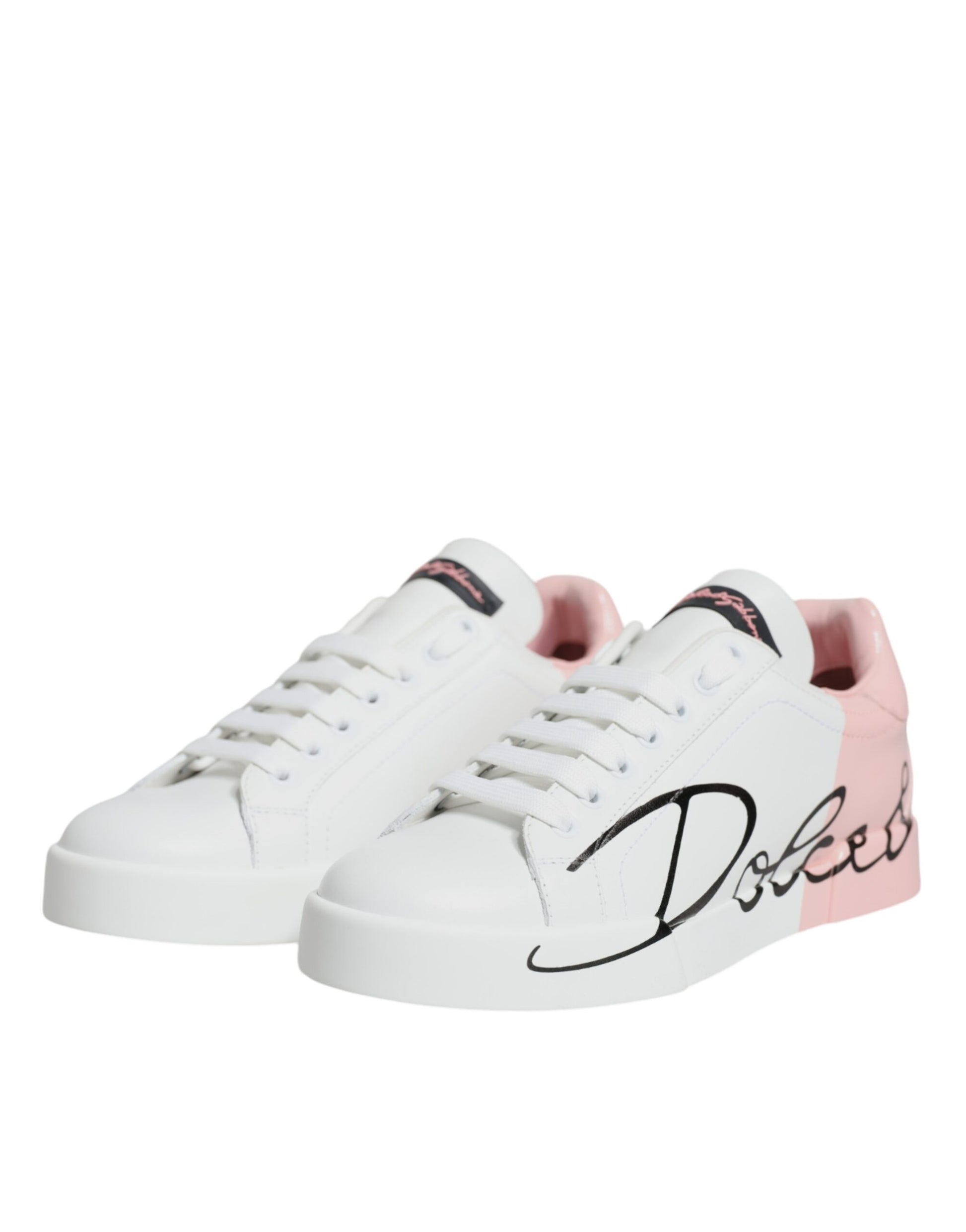 Dolce & Gabbana White Pink Portofino Low Top Sneakers Shoes Dolce & Gabbana