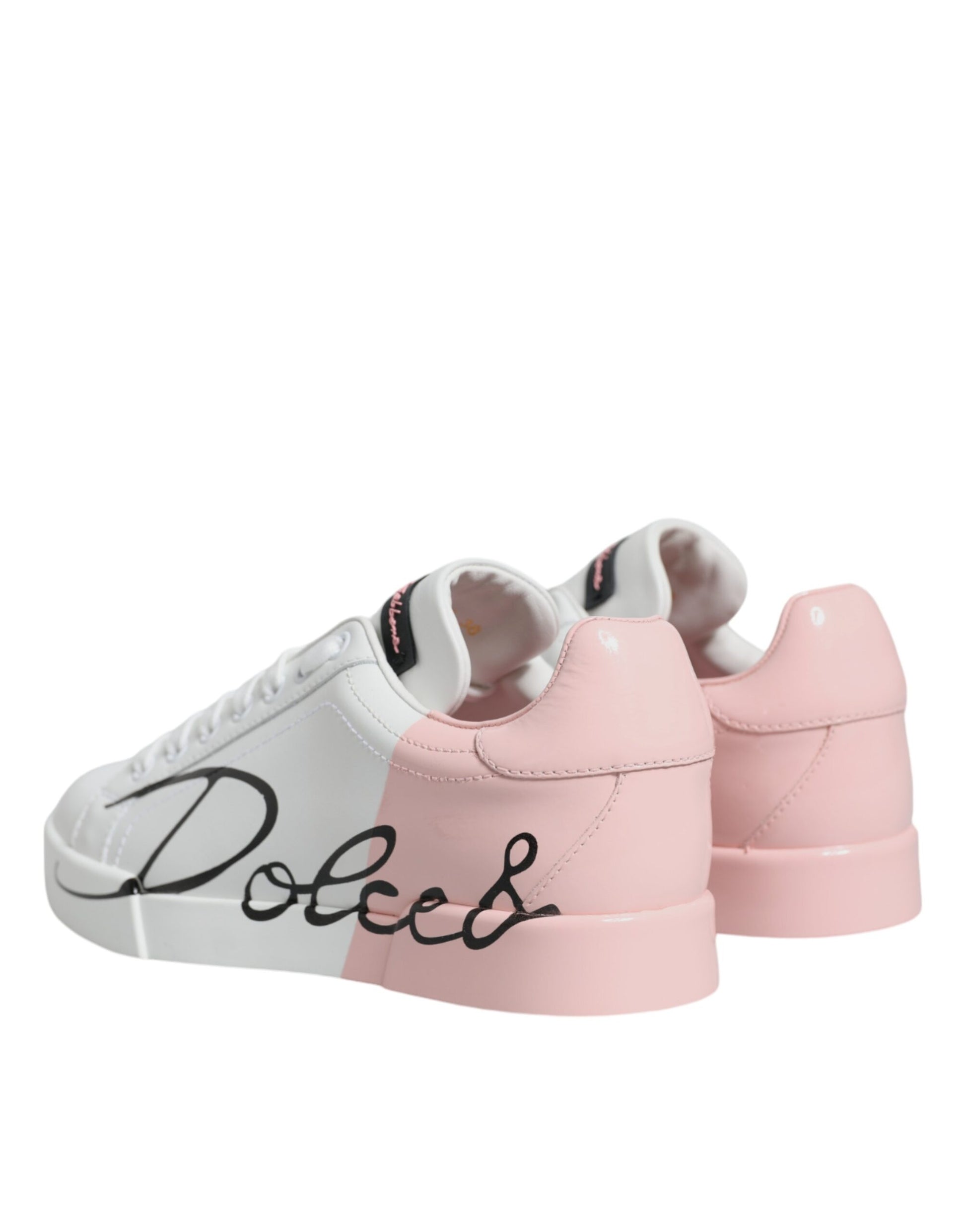 Dolce & Gabbana White Pink Portofino Low Top Sneakers Shoes Dolce & Gabbana