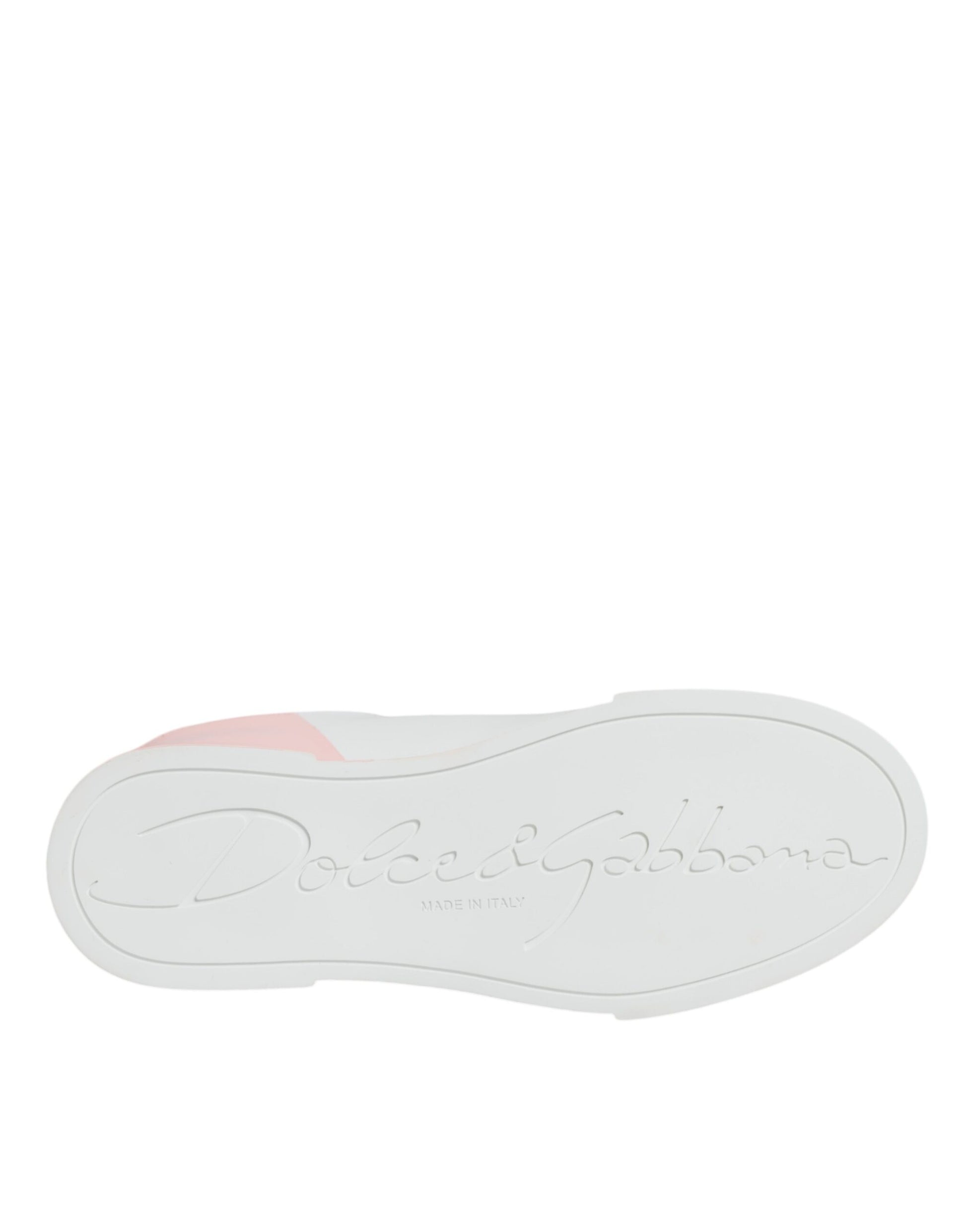 Dolce & Gabbana White Pink Portofino Low Top Sneakers Shoes Dolce & Gabbana