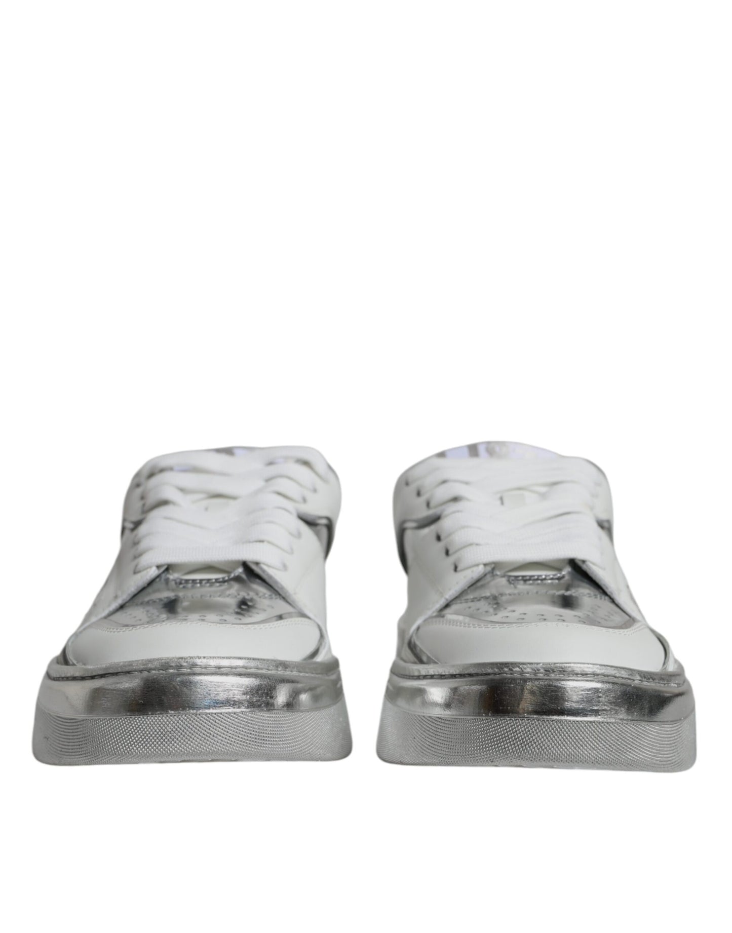 Dolce & Gabbana White Silver Leather Low Top Sneakers Shoes Dolce & Gabbana