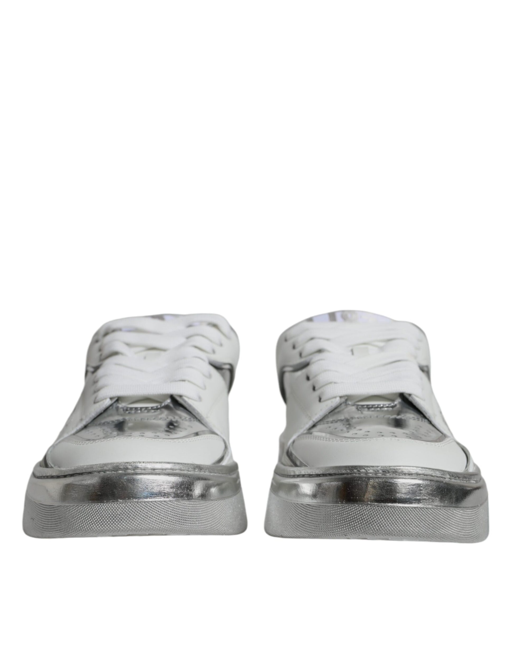 Dolce & Gabbana White Silver Leather Low Top Sneakers Shoes Dolce & Gabbana