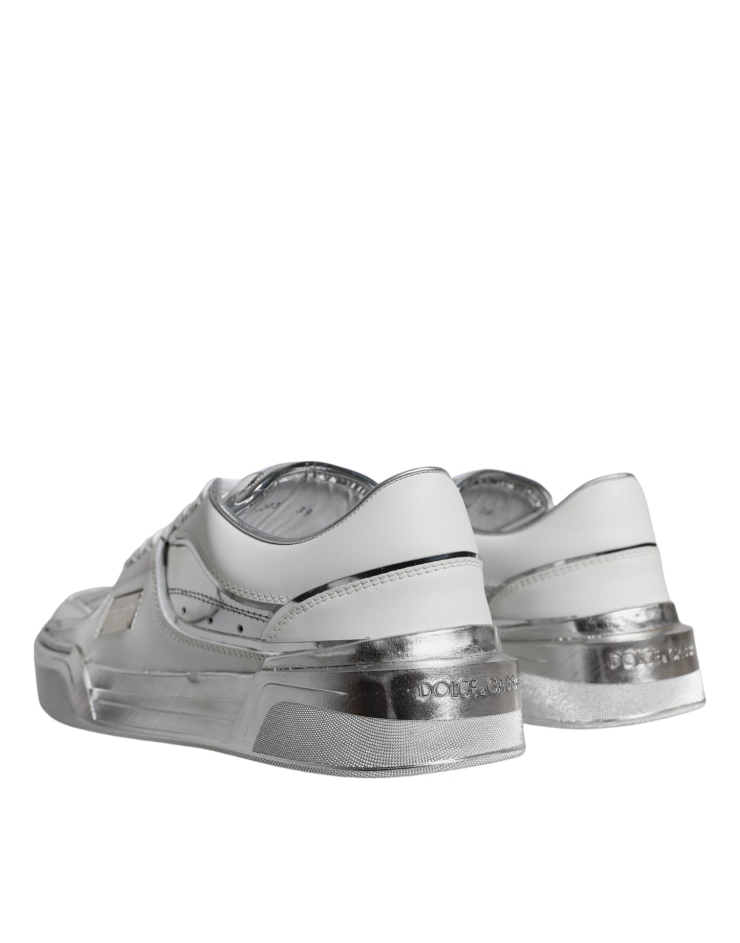 Dolce & Gabbana White Silver Leather Low Top Sneakers Shoes Dolce & Gabbana