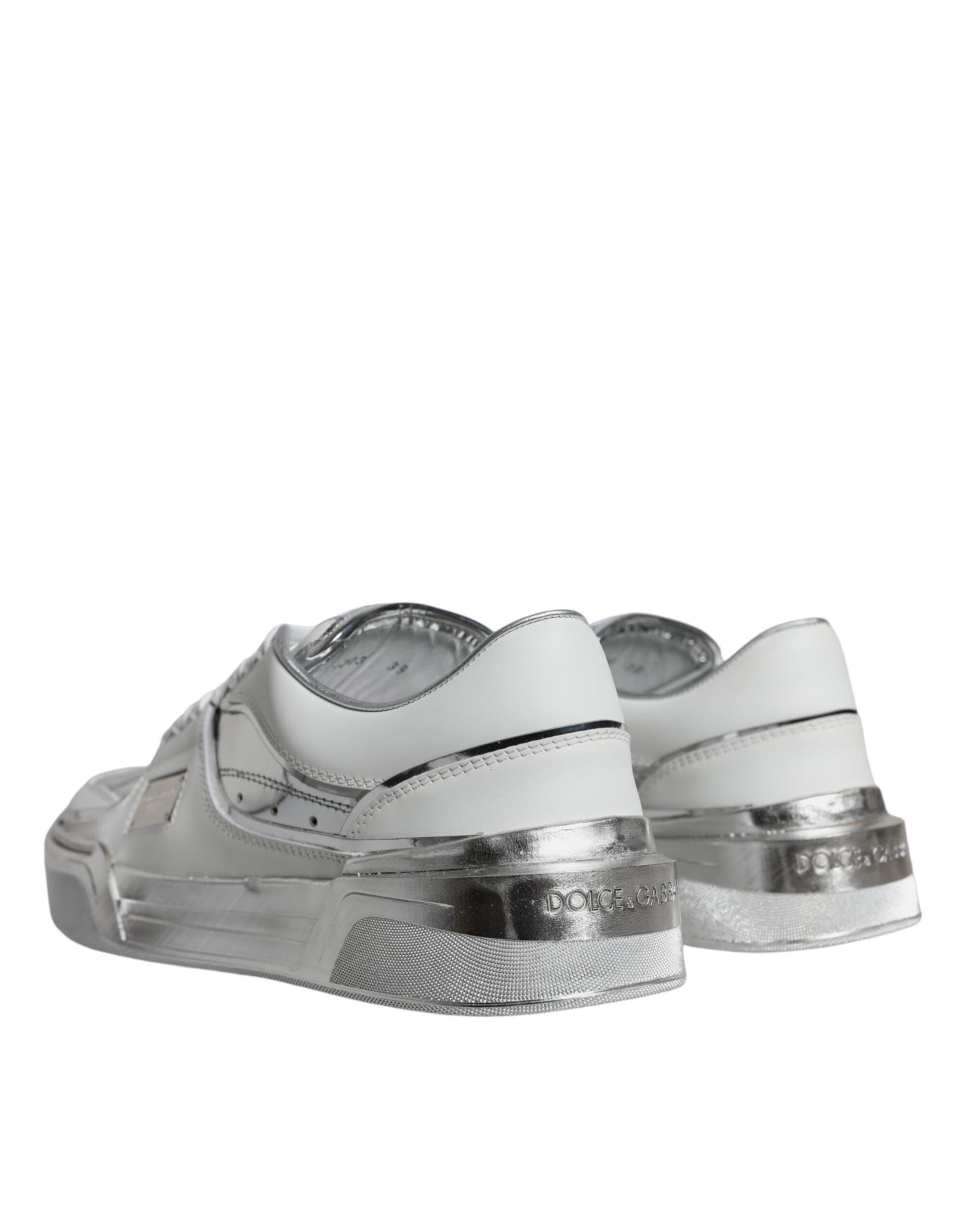 Dolce & Gabbana White Silver Leather Low Top Sneakers Shoes Dolce & Gabbana