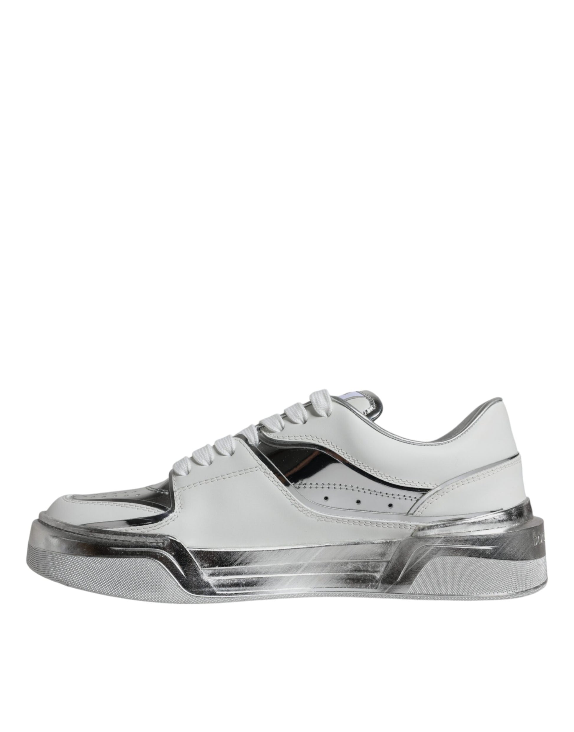 Dolce & Gabbana White Silver Leather Low Top Sneakers Shoes Dolce & Gabbana