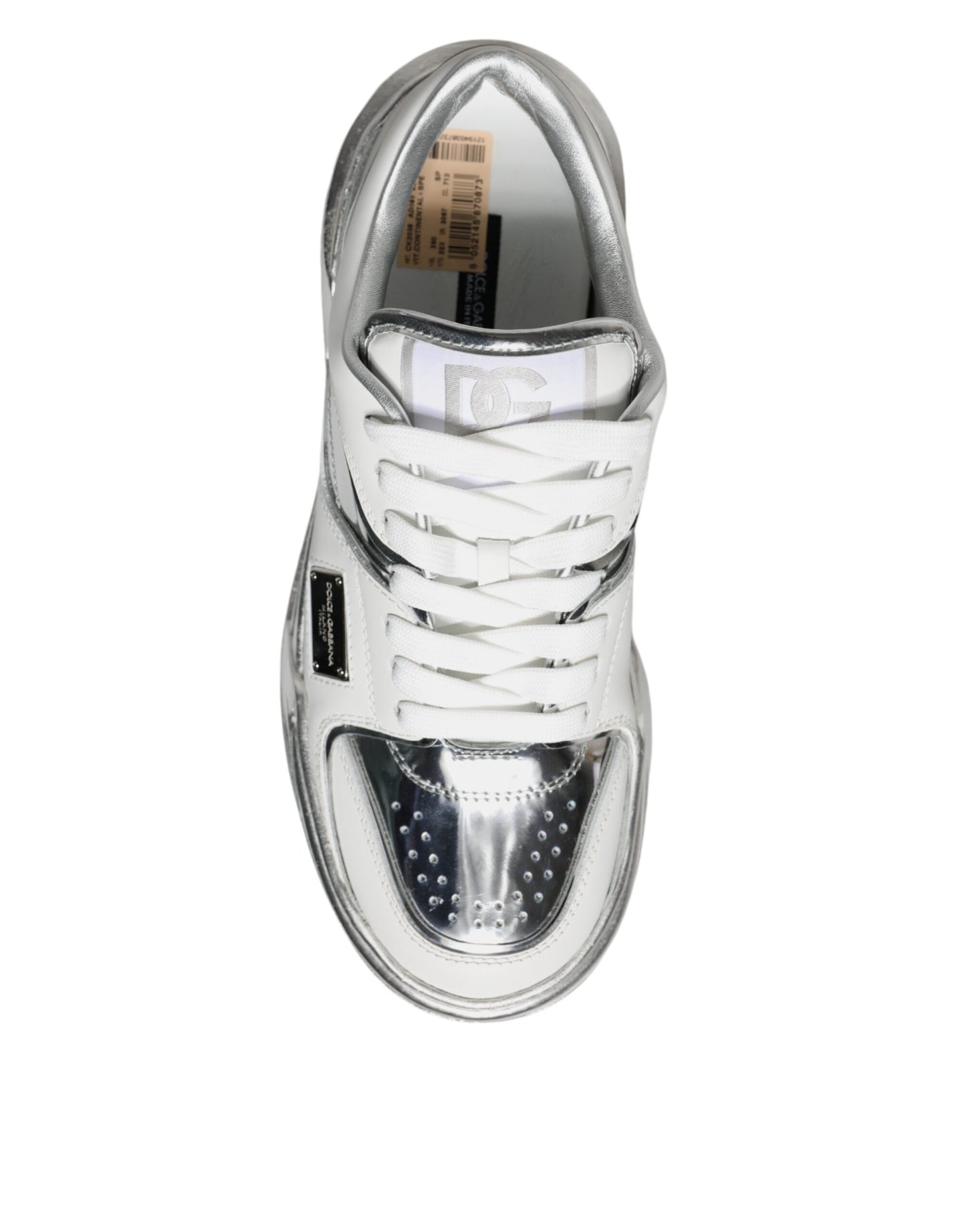 Dolce & Gabbana White Silver Leather Low Top Sneakers Shoes Dolce & Gabbana
