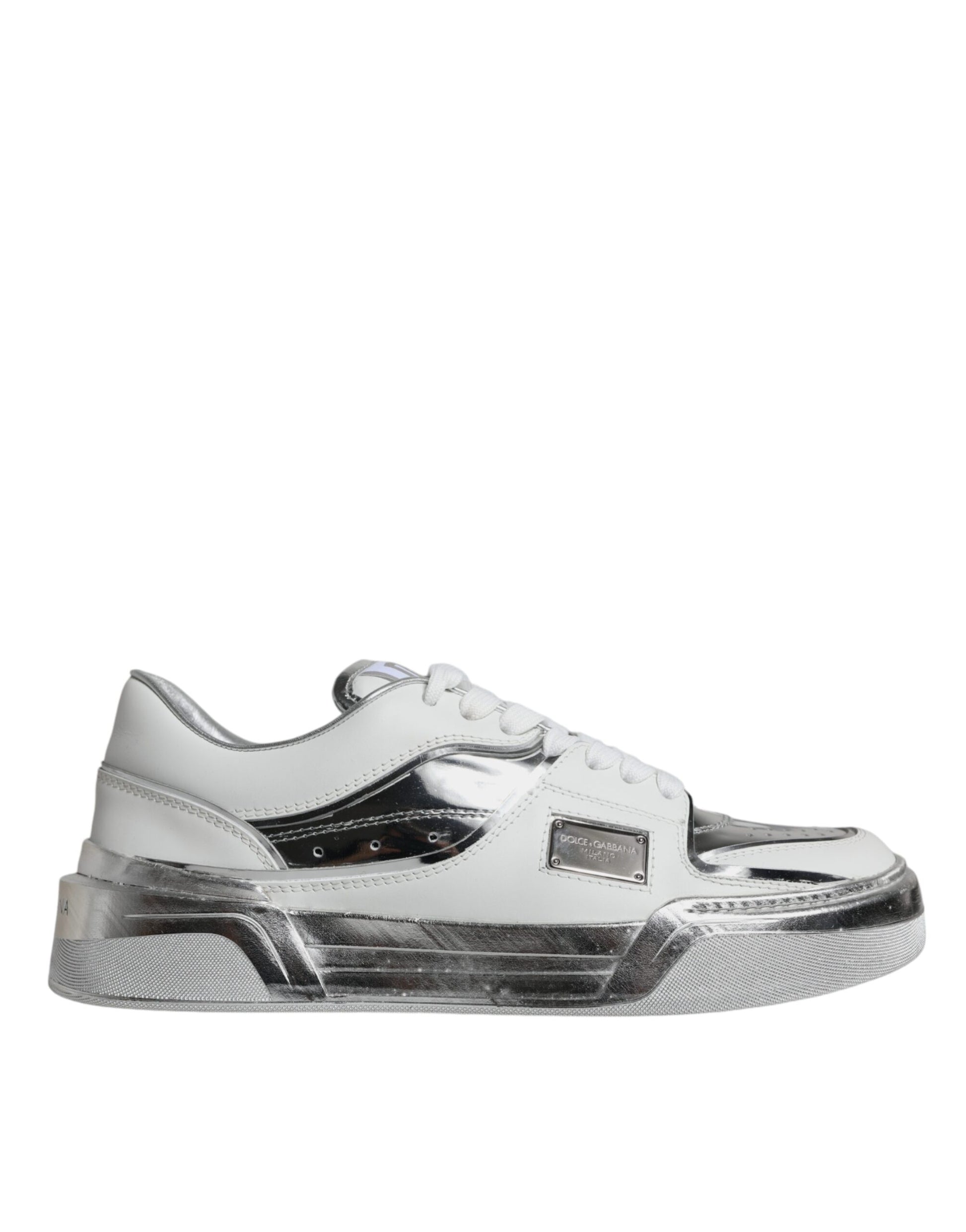 Dolce & Gabbana White Silver Leather Low Top Sneakers Shoes Dolce & Gabbana