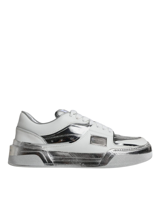 Dolce & Gabbana White Silver Leather Low Top Sneakers Shoes Dolce & Gabbana