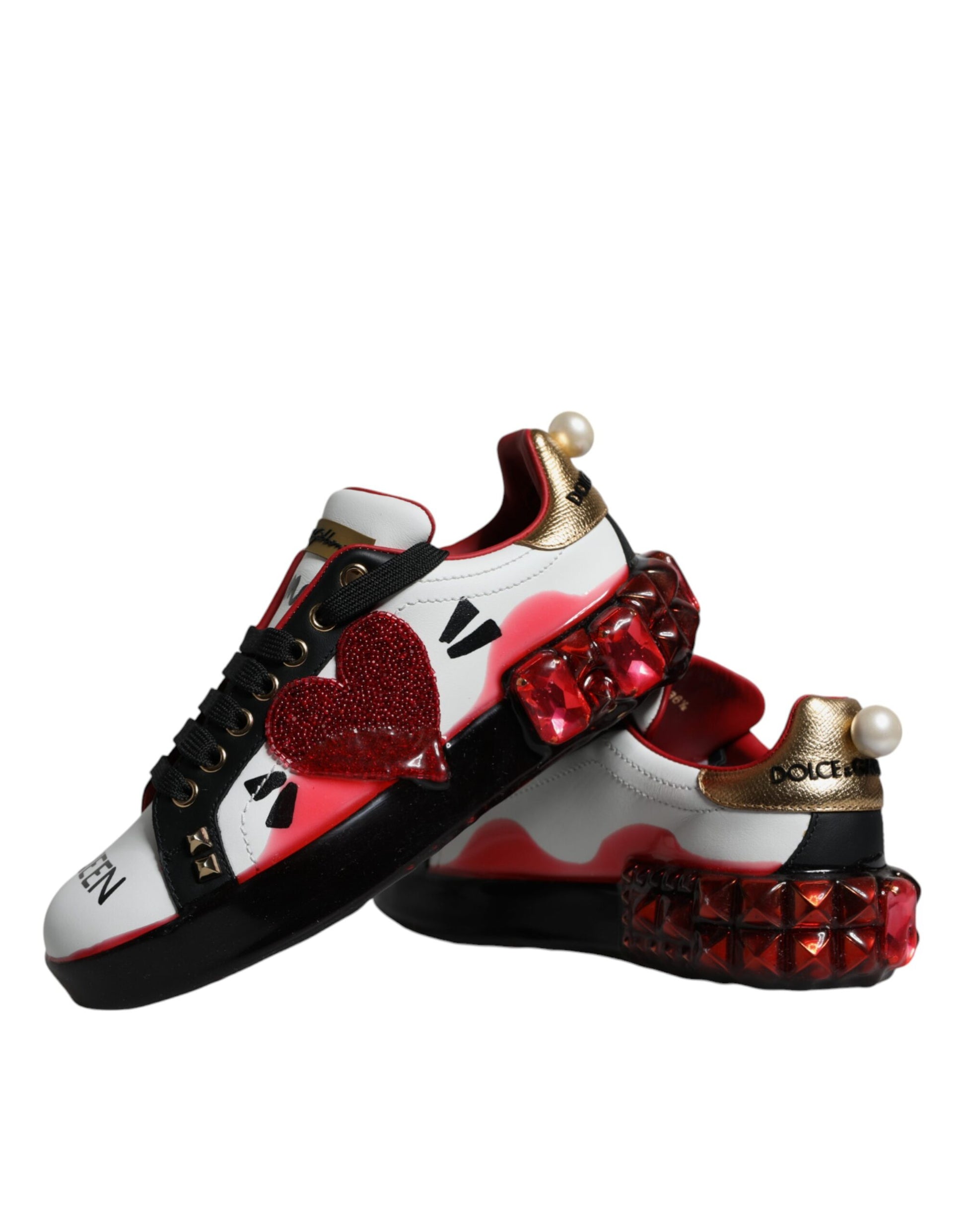 Dolce & Gabbana White Red Crystals Leather Portofino Sneakers Shoes Dolce & Gabbana