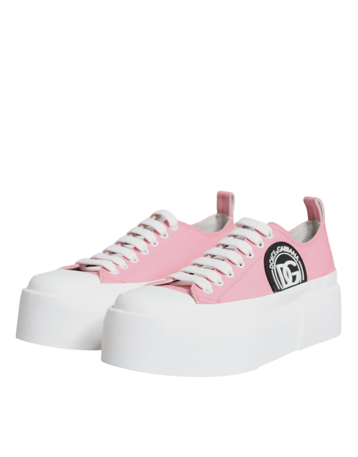 Dolce & Gabbana Pink White Canvas Logo Low Top Sneakers Shoes Dolce & Gabbana