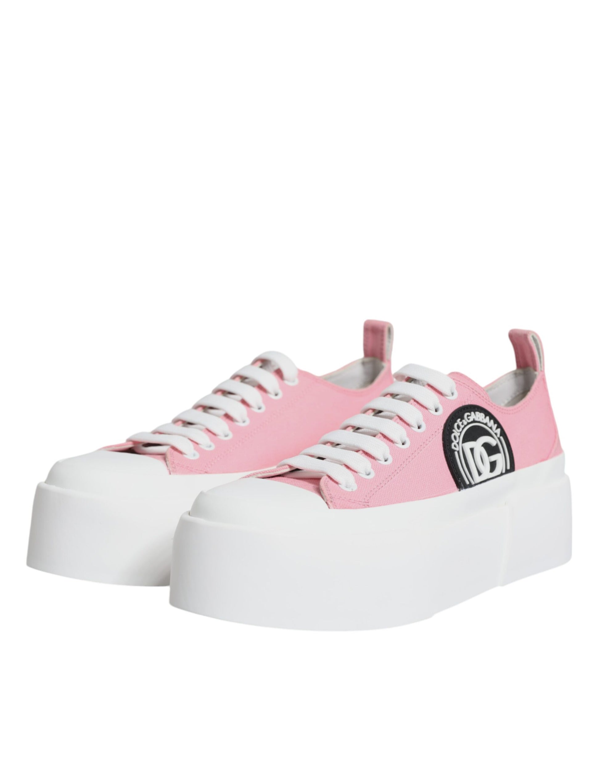 Dolce & Gabbana Pink White Canvas Logo Low Top Sneakers Shoes Dolce & Gabbana