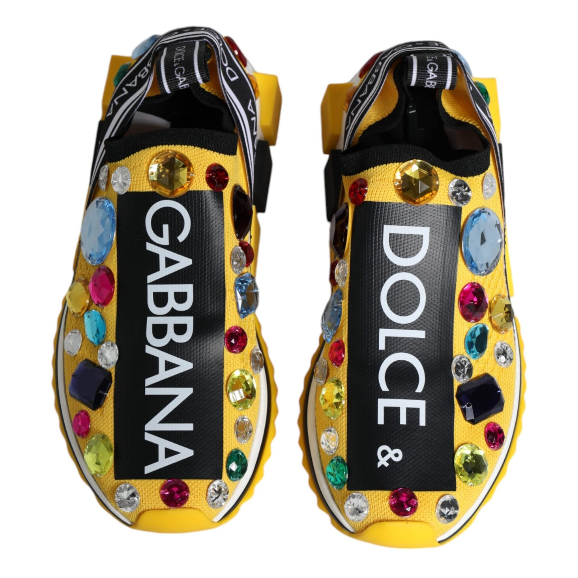 Dolce & Gabbana Yellow Sorrento Crystals Low Top Sneakers Shoes