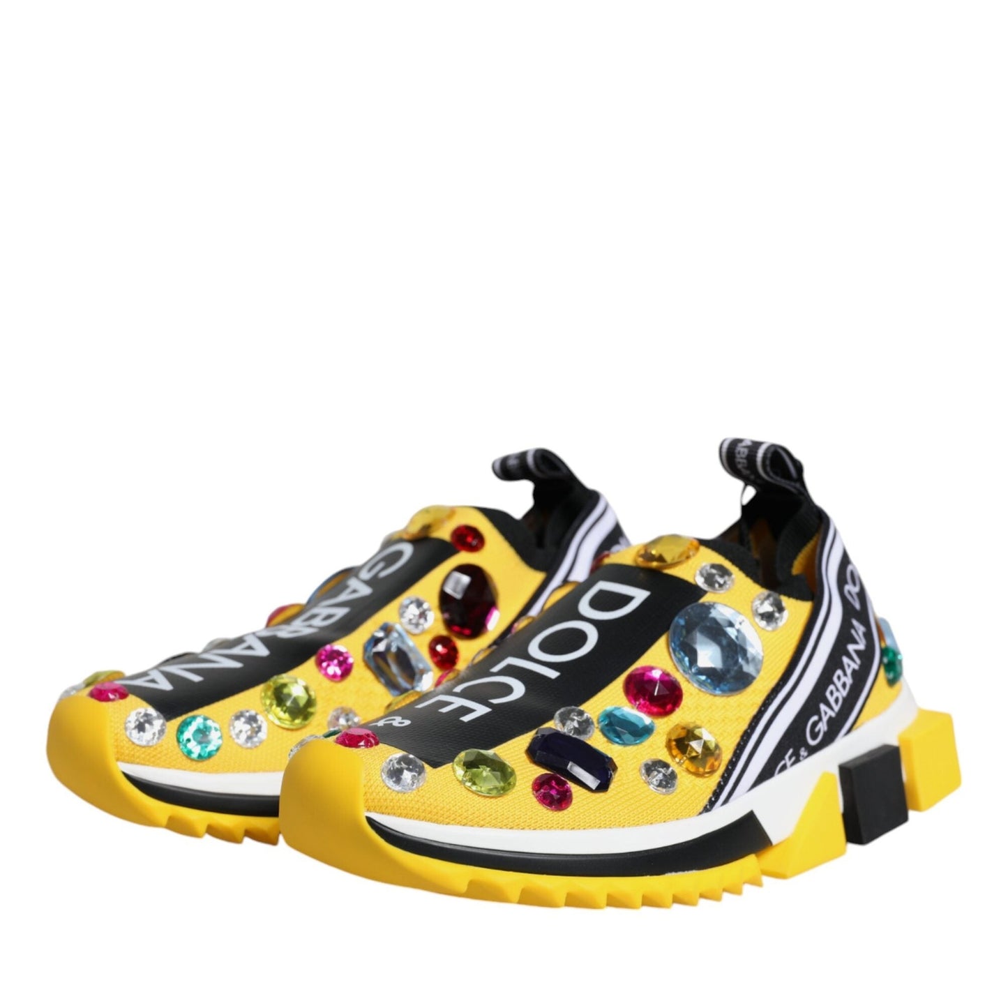 Dolce & Gabbana Yellow Sorrento Crystals Low Top Sneakers Shoes