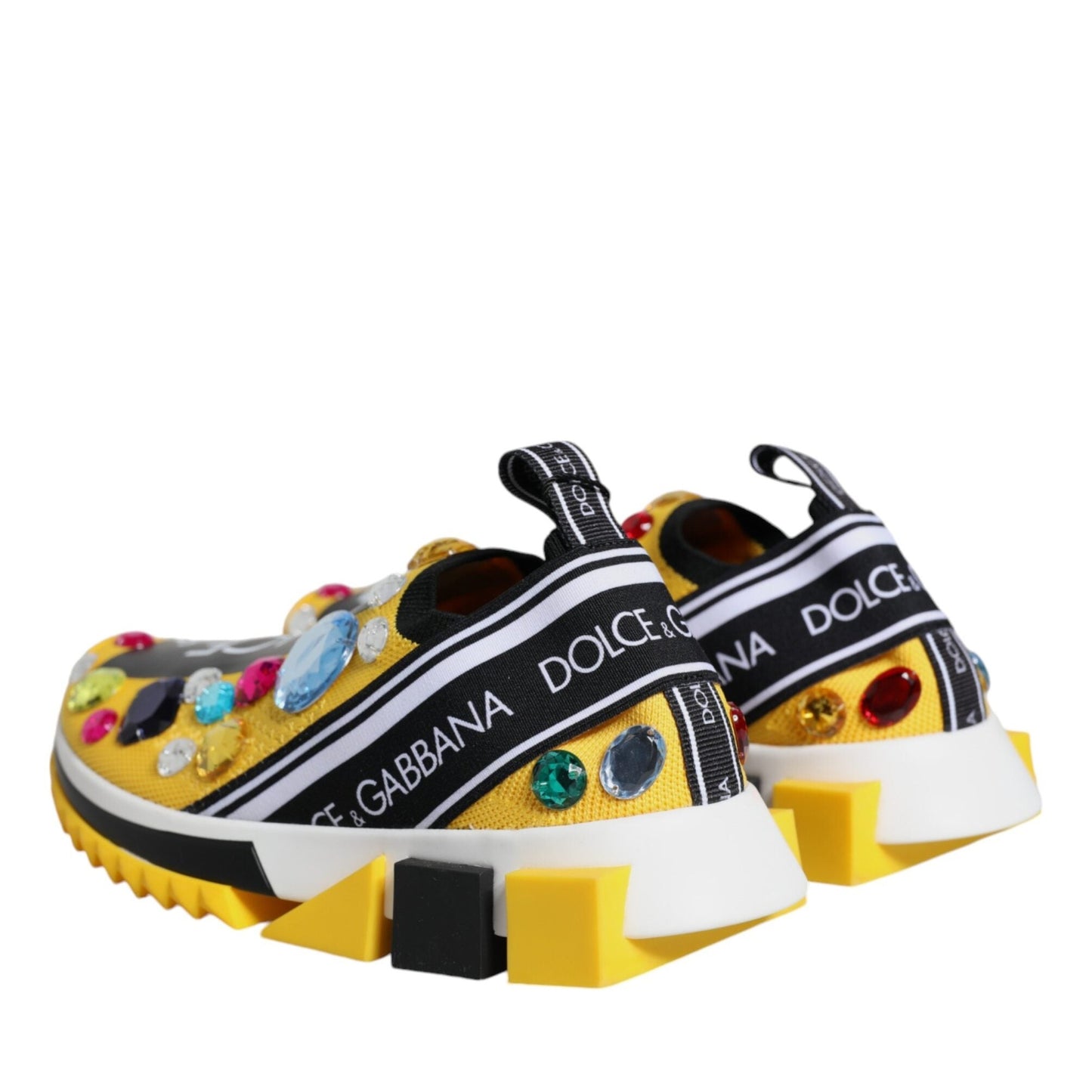 Dolce & Gabbana Yellow Sorrento Crystals Low Top Sneakers Shoes