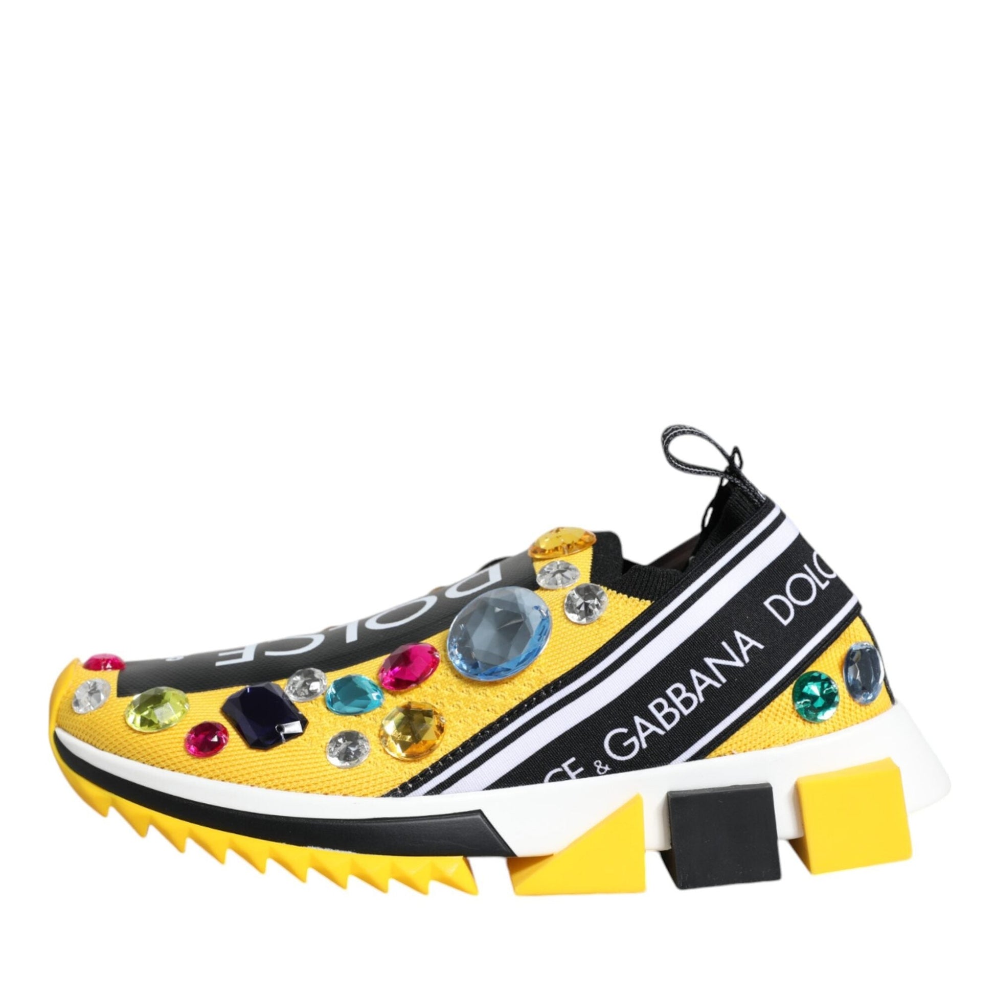 Dolce & Gabbana Yellow Sorrento Crystals Low Top Sneakers Shoes