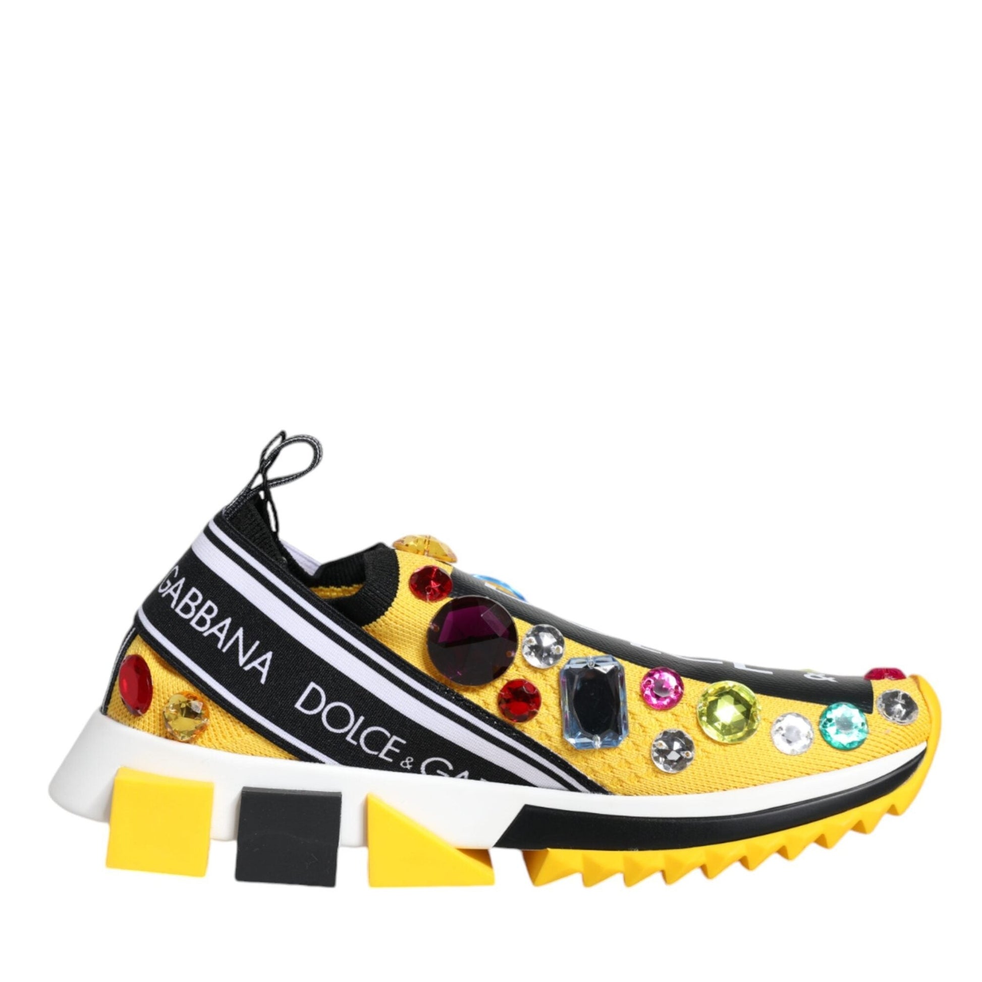 Dolce & Gabbana Yellow Sorrento Crystals Low Top Sneakers Shoes