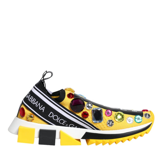 Dolce & Gabbana Yellow Sorrento Crystals Low Top Sneakers Shoes