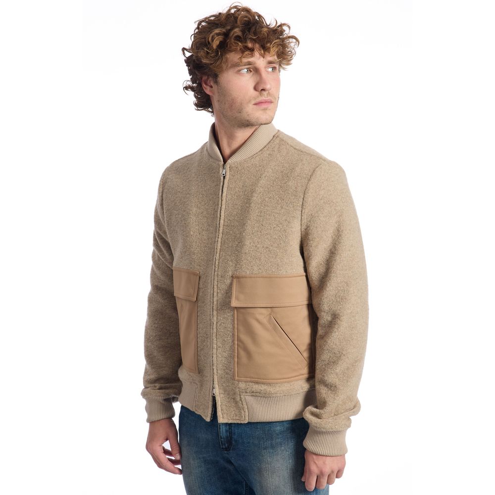 Roberto Pepe Luxury beige wool men's jacket with classic collar and button closure, stylish and warm for winter wear.