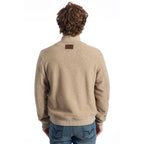 Roberto Pepe Luxury beige wool men's jacket displayed on a hanger, showing its tailored fit and textured fabric.