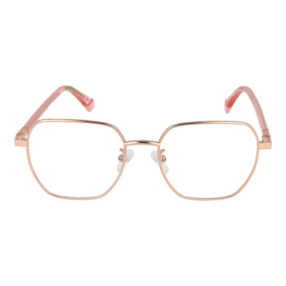 Polaroid Gold Eco Metal Glasses frames with round metal rims and clear lenses, stylish eyewear for everyday wear.