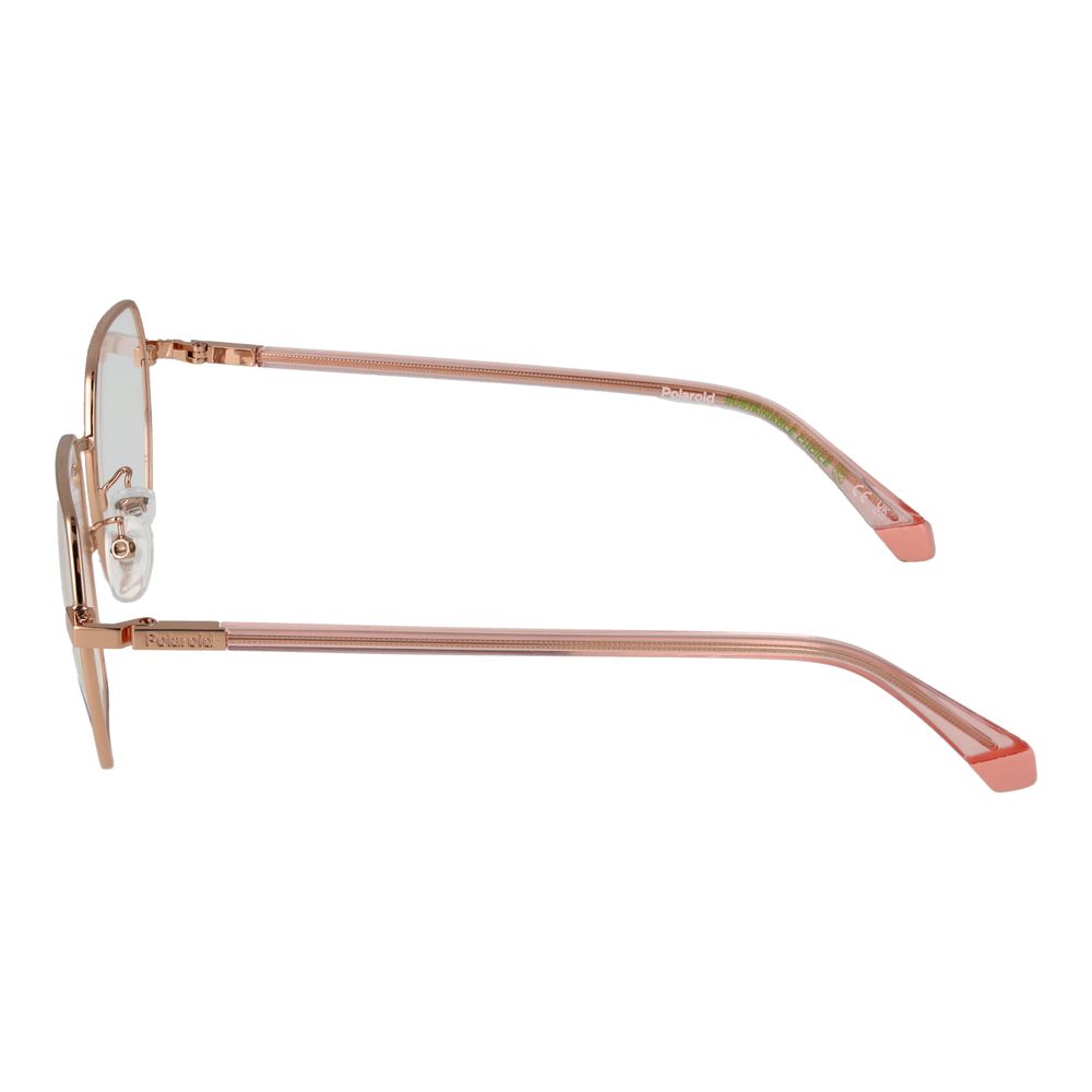 Polaroid Gold Eco metal glasses frames with clear lenses, featuring a sleek, modern design and lightweight construction.