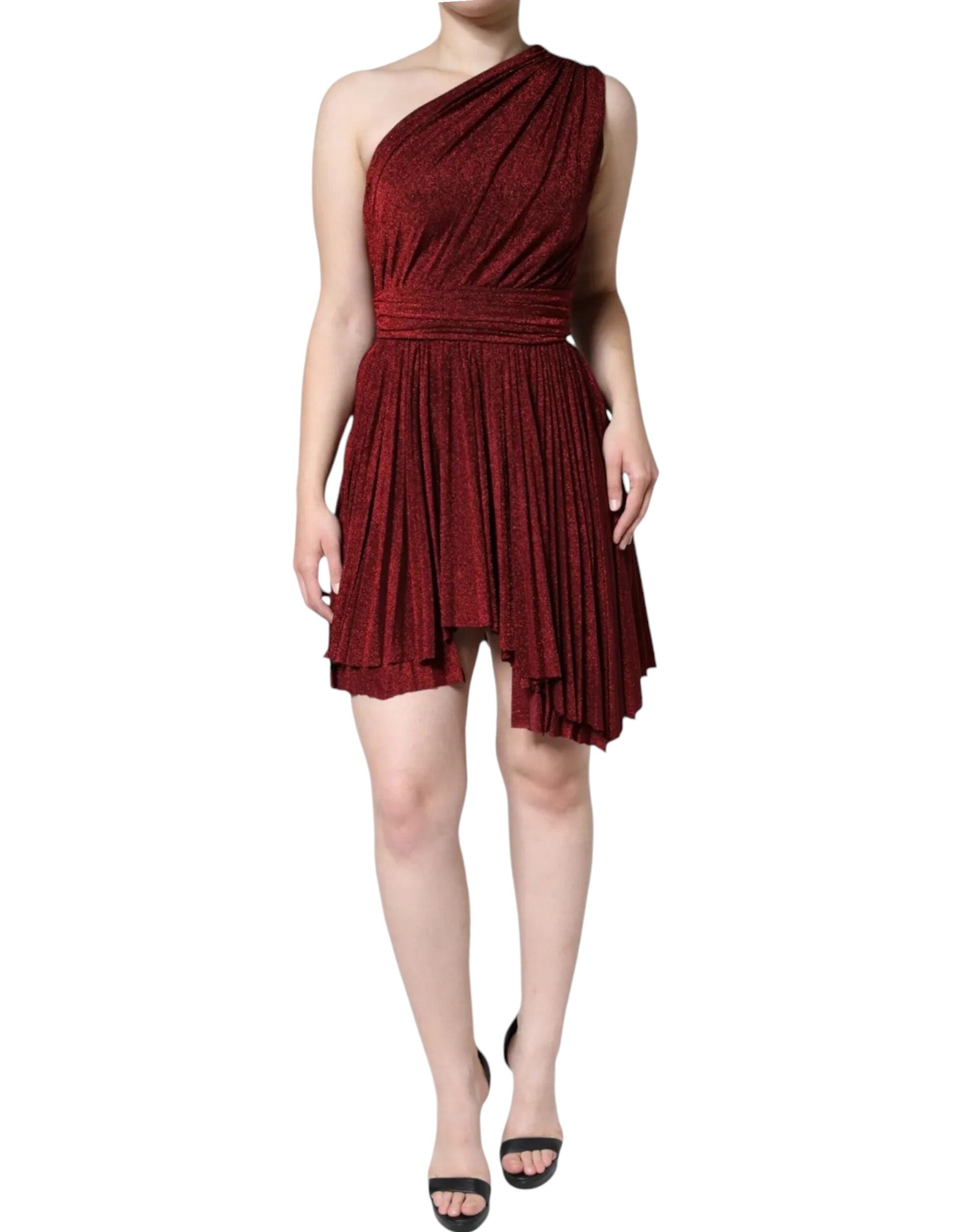 Dolce & Gabbana Red One Shoulder Pleated A-line Mini Dress Dolce & Gabbana