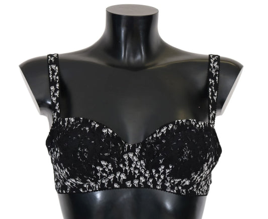 Dolce & Gabbana Black Silk White Lace Stretch Underwear Bra Dolce & Gabbana