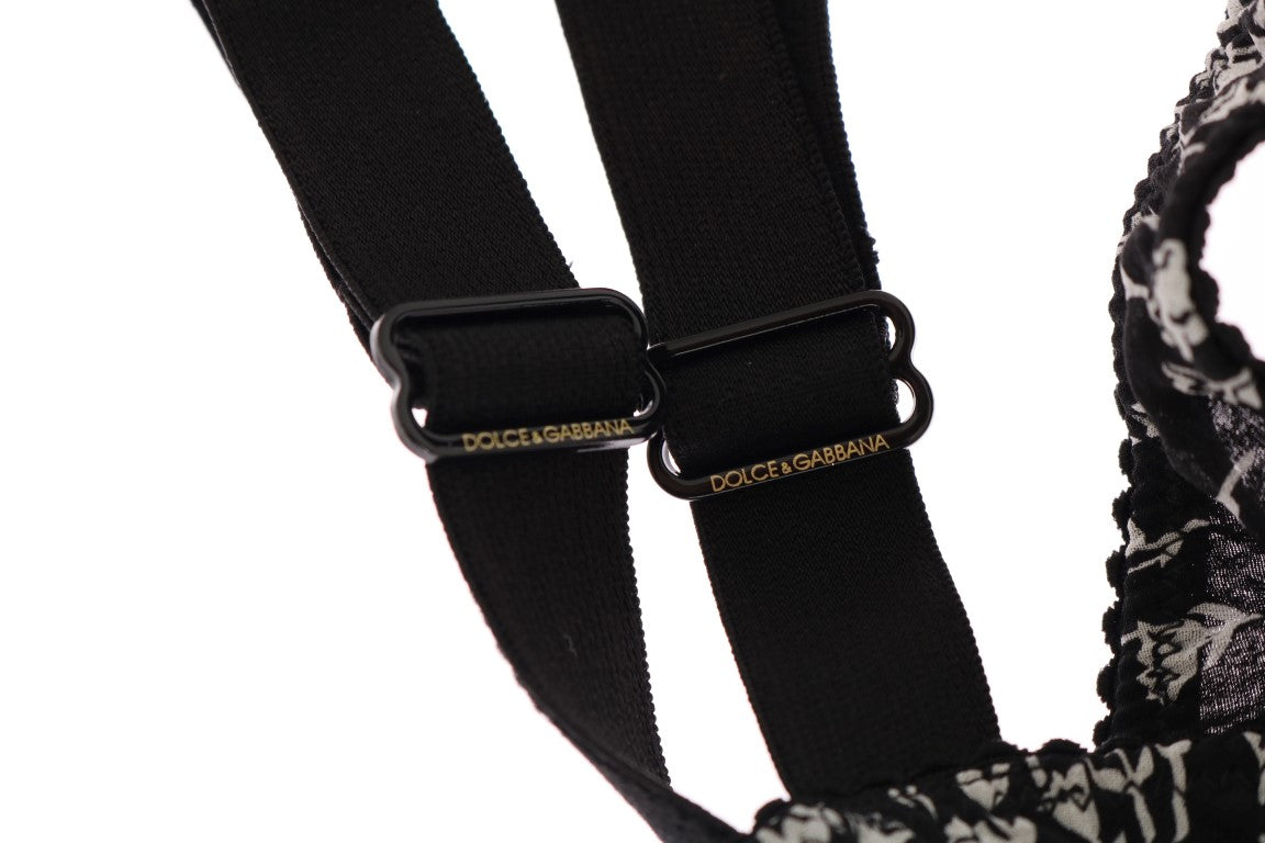 Dolce & Gabbana Black Silk White Lace Stretch Underwear Bra