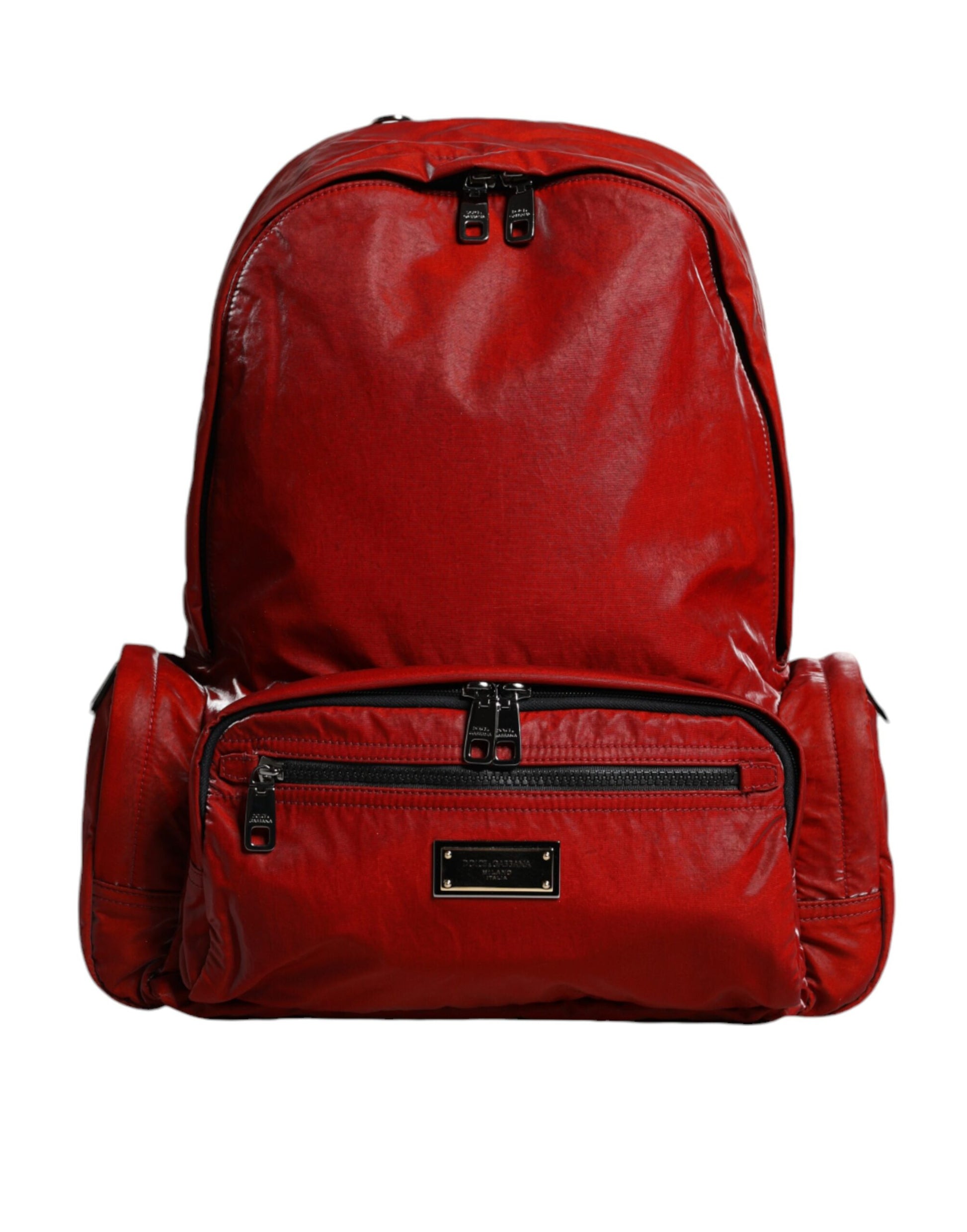 Dolce & Gabbana Red Patent Leather Logo Plaque Backpack Bag Dolce & Gabbana