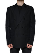 Dolce & Gabbana Dark Blue Linen Double Breasted Dress Blazer