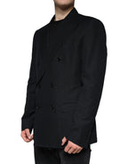 Dolce & Gabbana Dark Blue Linen Double Breasted Dress Blazer