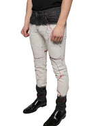 Dolce & Gabbana Black White Printed Skinny Men Denim Jeans - Eljoys Fashion 
