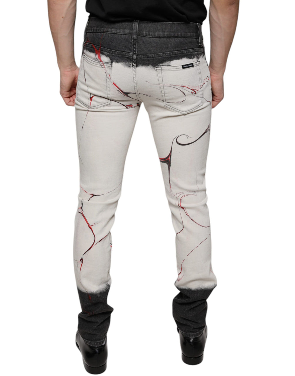 Dolce & Gabbana Black White Printed Skinny Men Denim Jeans - Eljoys Fashion 