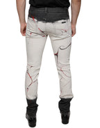 Dolce & Gabbana Black White Printed Skinny Men Denim Jeans - Eljoys Fashion 