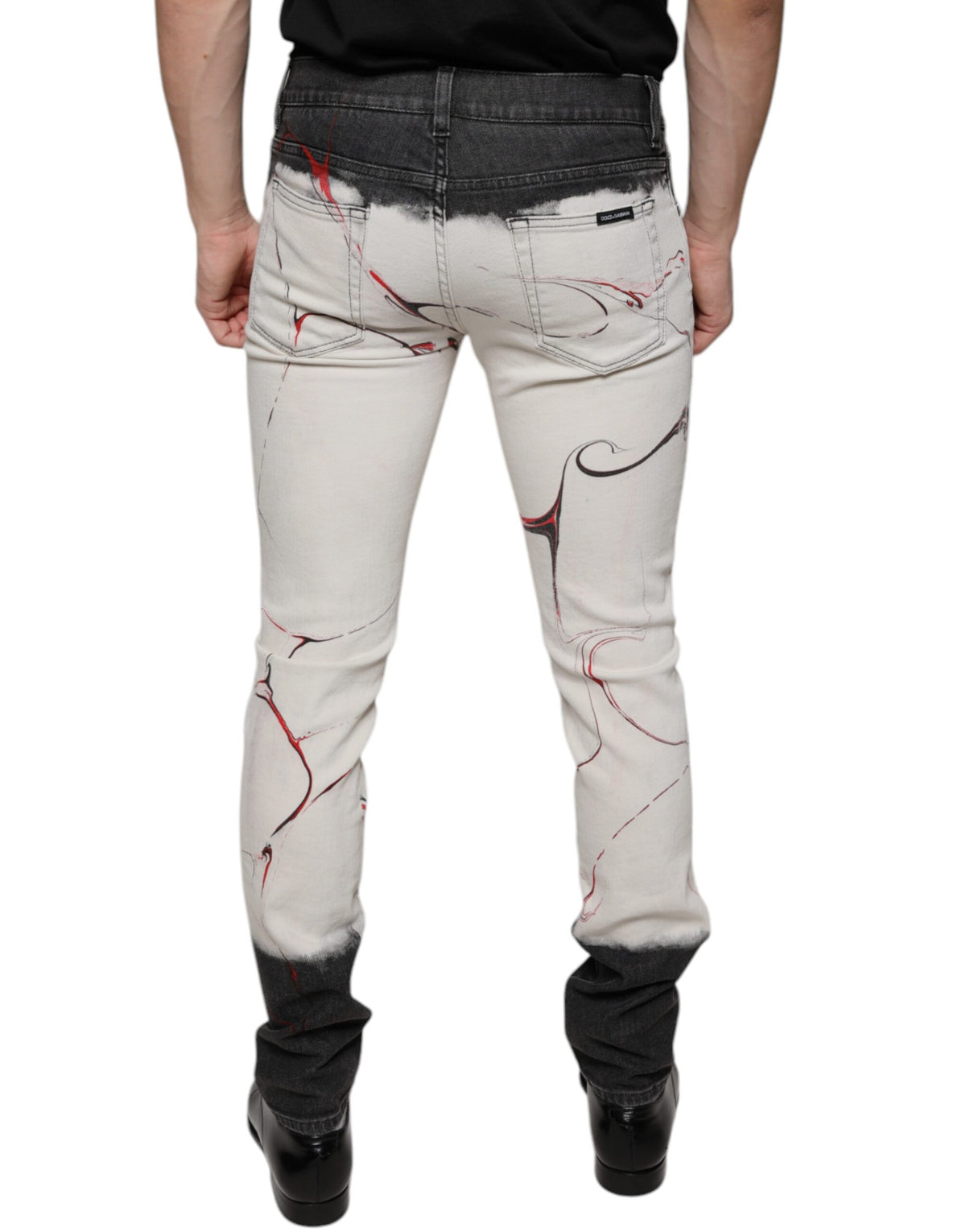 Dolce & Gabbana Black White Printed Skinny Men Denim Jeans - Eljoys Fashion 