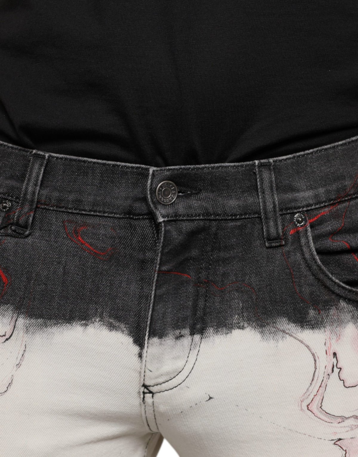 Dolce & Gabbana Black White Printed Skinny Men Denim Jeans - Eljoys Fashion 