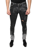 Dolce & Gabbana Black Embellished Cotton Skinny Denim Jeans - Eljoys Fashion 