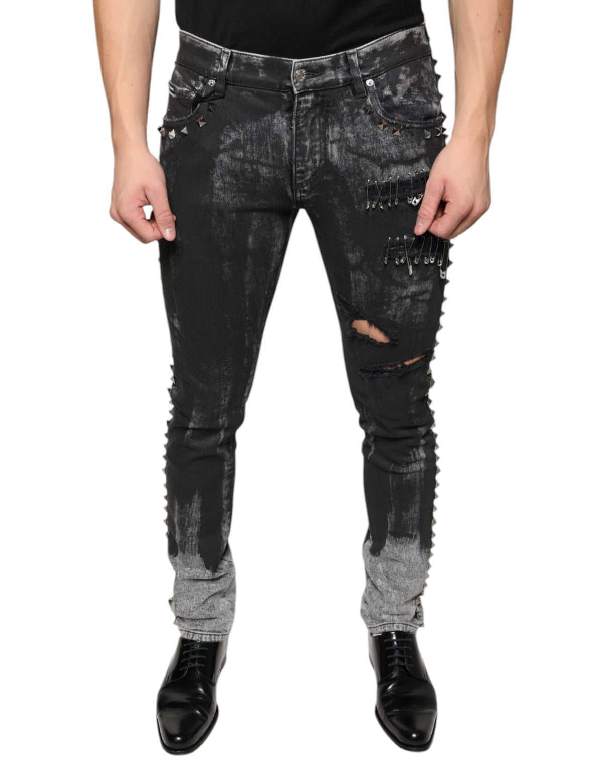 Dolce & Gabbana Black Embellished Cotton Skinny Denim Jeans - Eljoys Fashion 