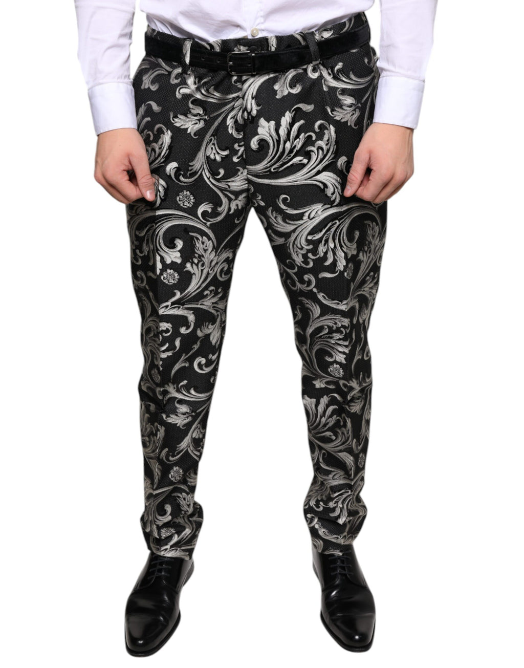 Dolce & Gabbana Black Jacquard Skinny Dress Pants - Eljoys Fashion 