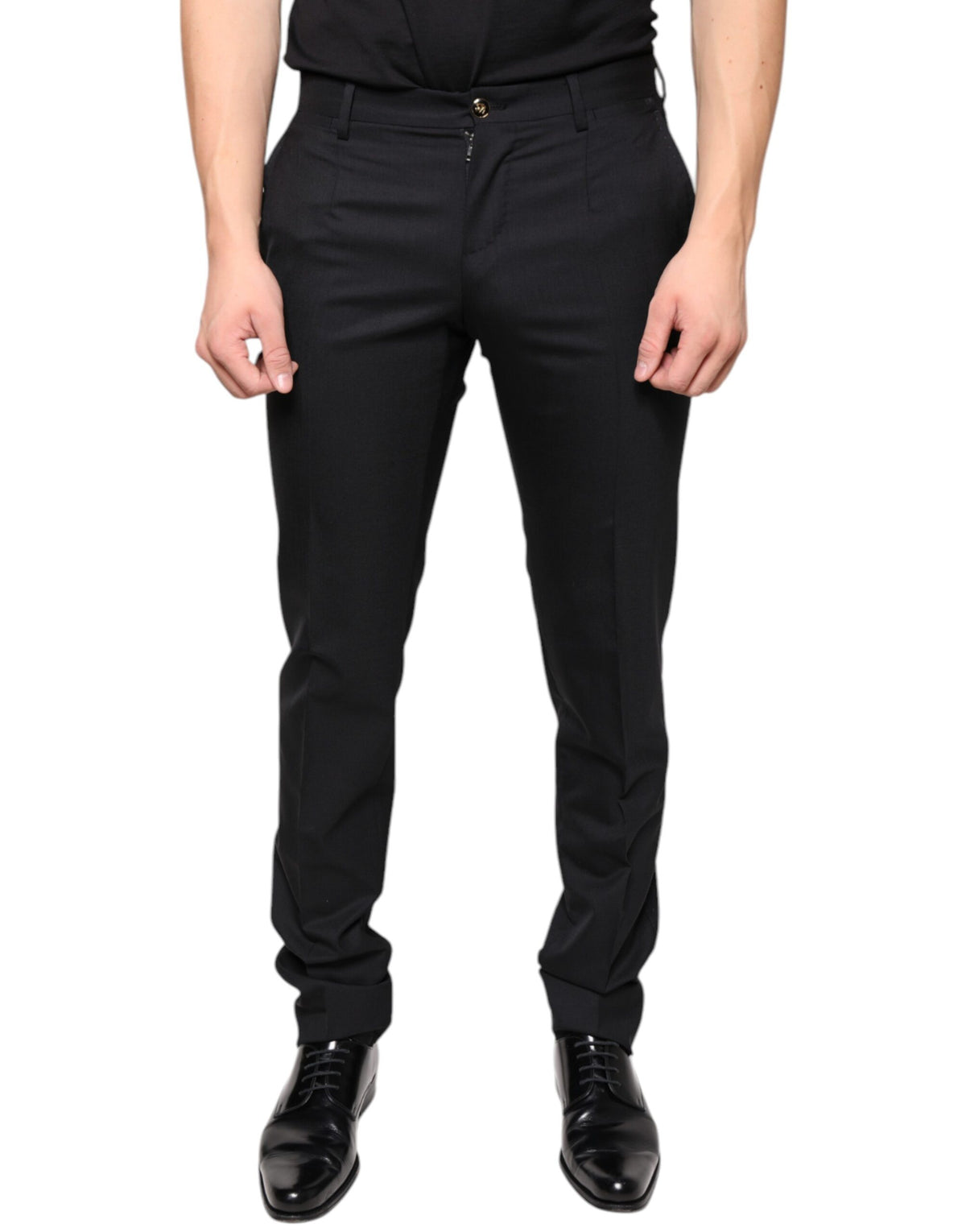 Dolce & Gabbana Black Wool Skinny Men Dress Pants - Eljoys Fashion 