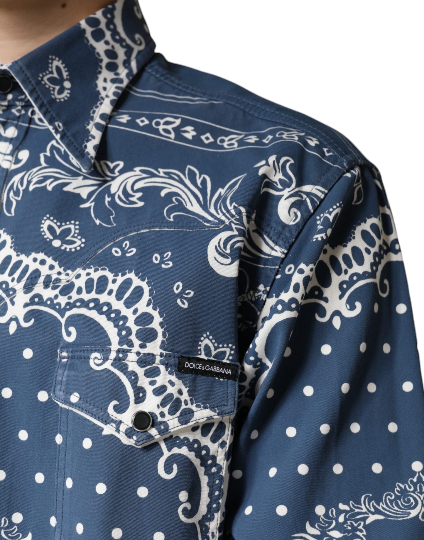 Dolce & Gabbana Blue White Bandana Print Cotton Casual Shirt Dolce & Gabbana