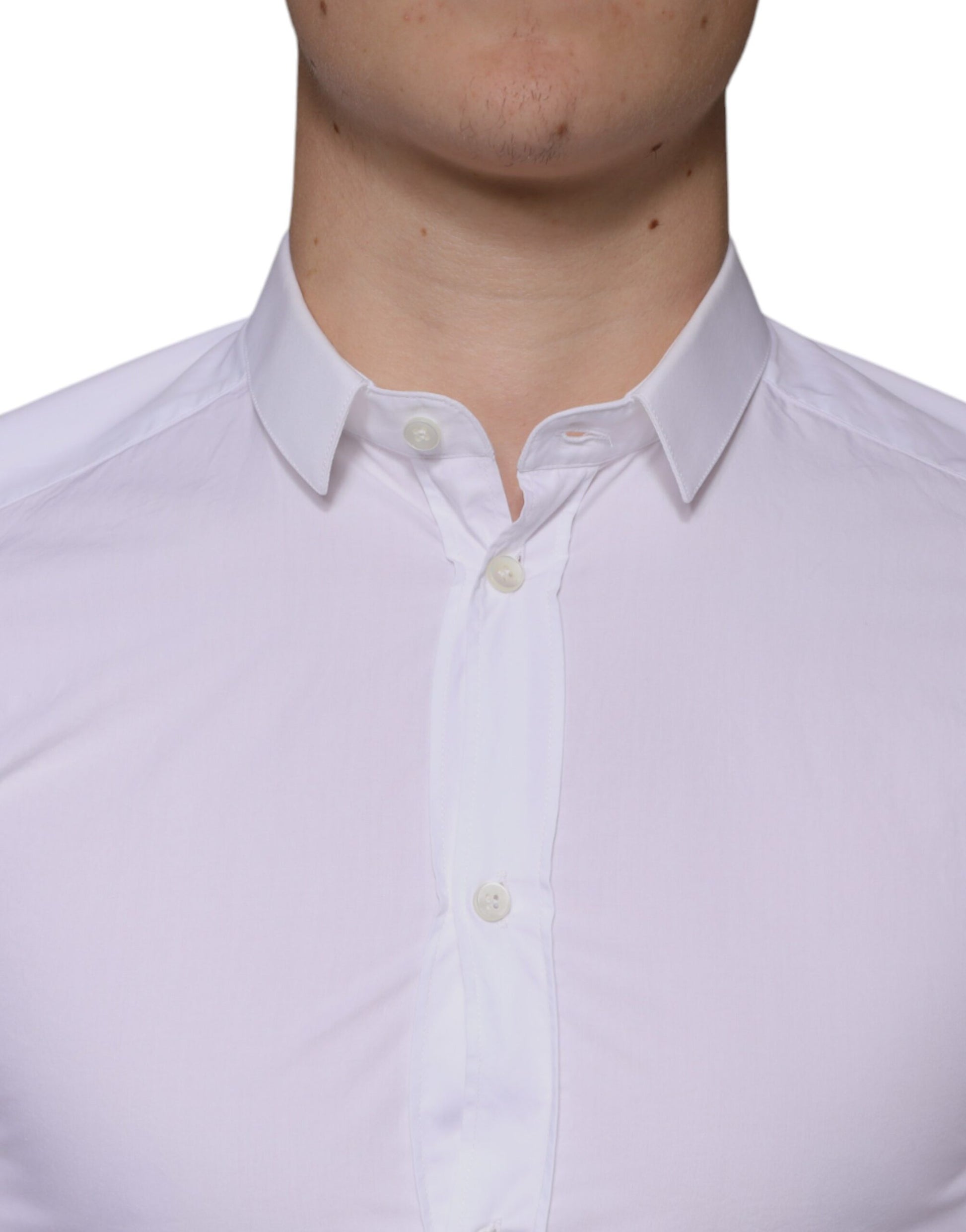 Dolce & Gabbana White Cotton Dress GOLD Formal Collared Shirt Dolce & Gabbana