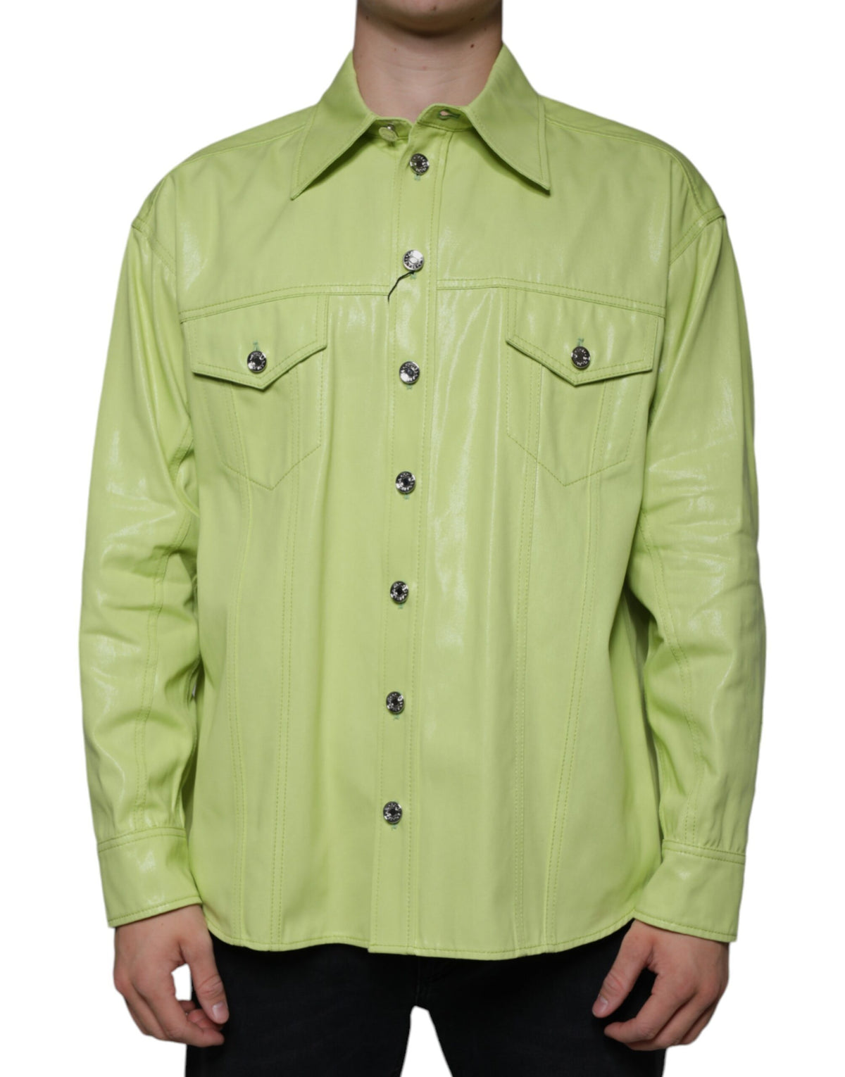 Dolce & Gabbana Green Cotton Collared Men Button Down Shirt - Eljoys Fashion 