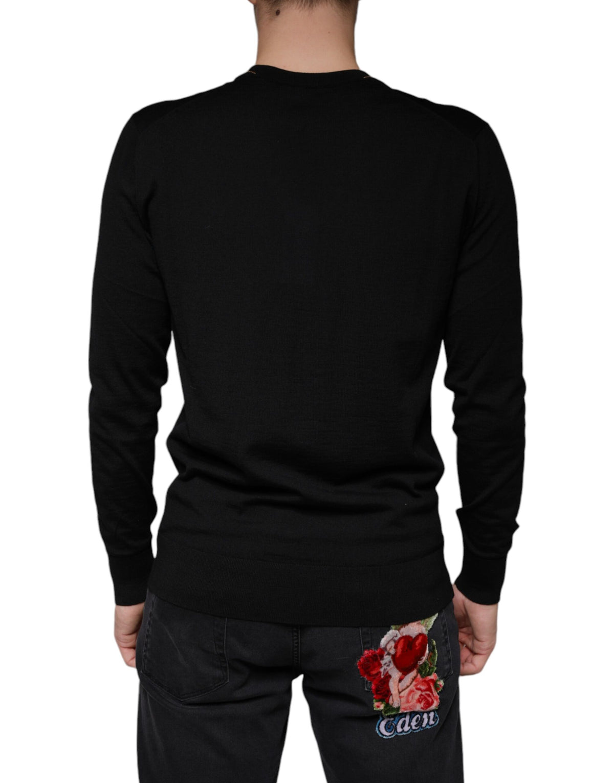 Dolce & Gabbana Black Embellished V-neck Pullover Sweater - Eljoys Fashion 
