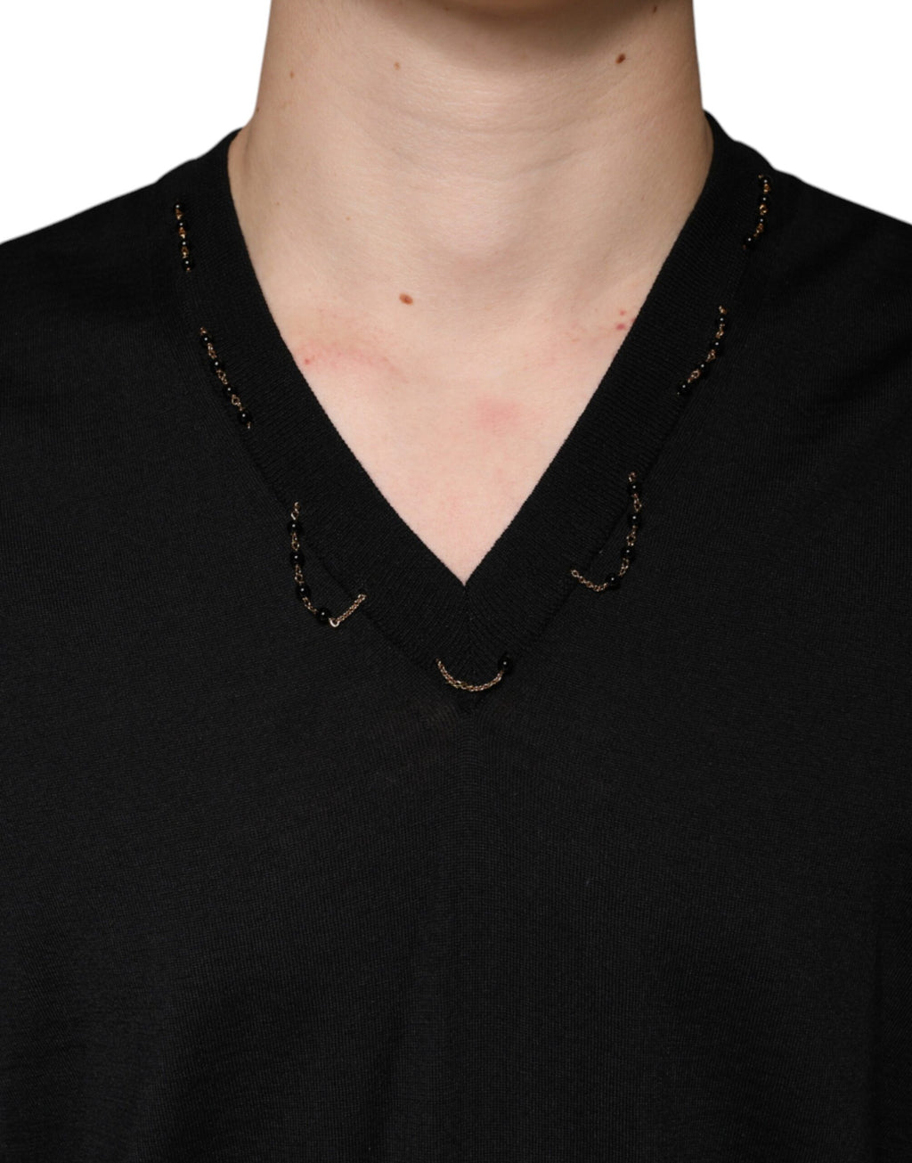 Dolce & Gabbana Black Embellished V-neck Pullover Sweater - Eljoys Fashion 