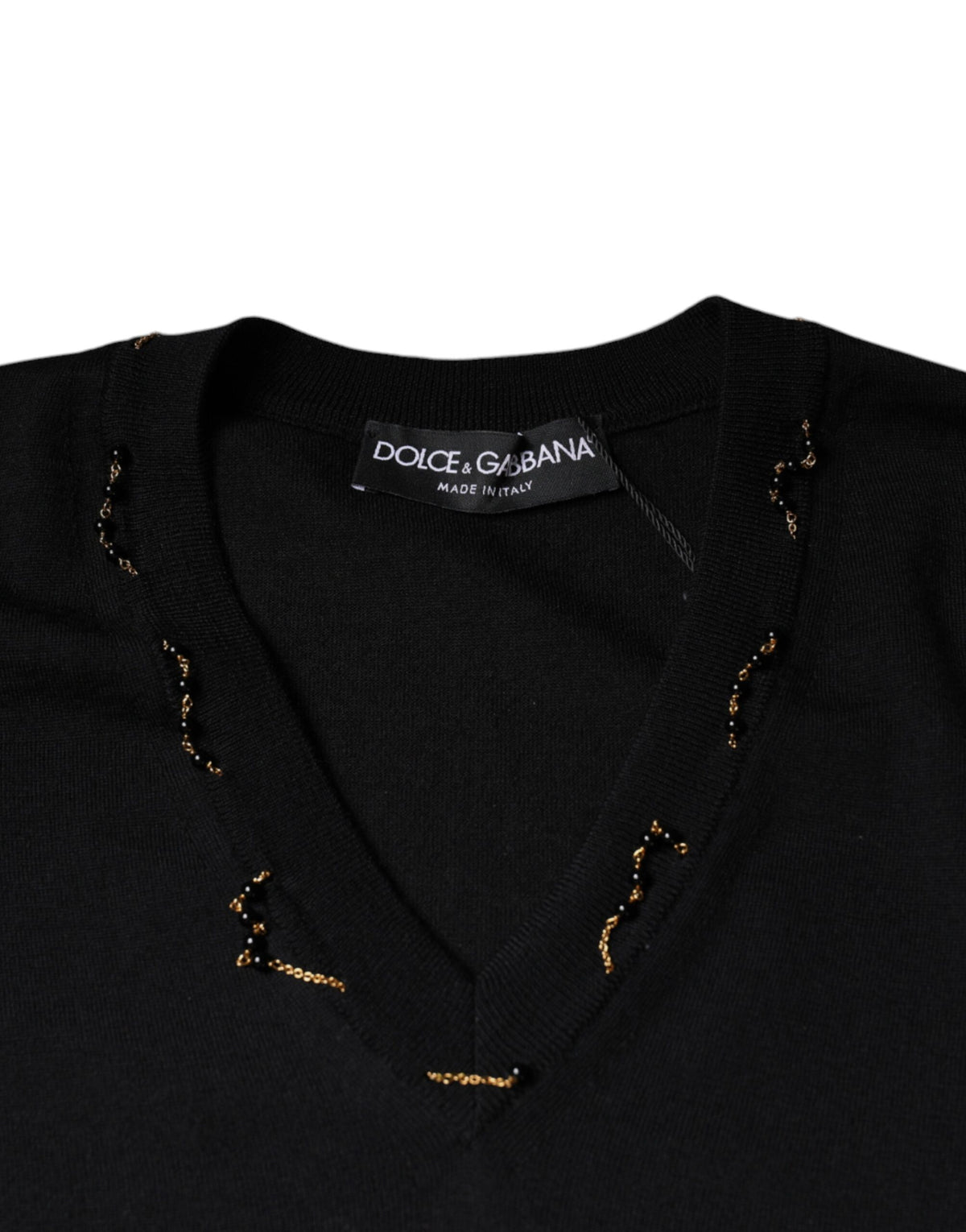 Dolce & Gabbana Black Embellished V-neck Pullover Sweater - Eljoys Fashion 